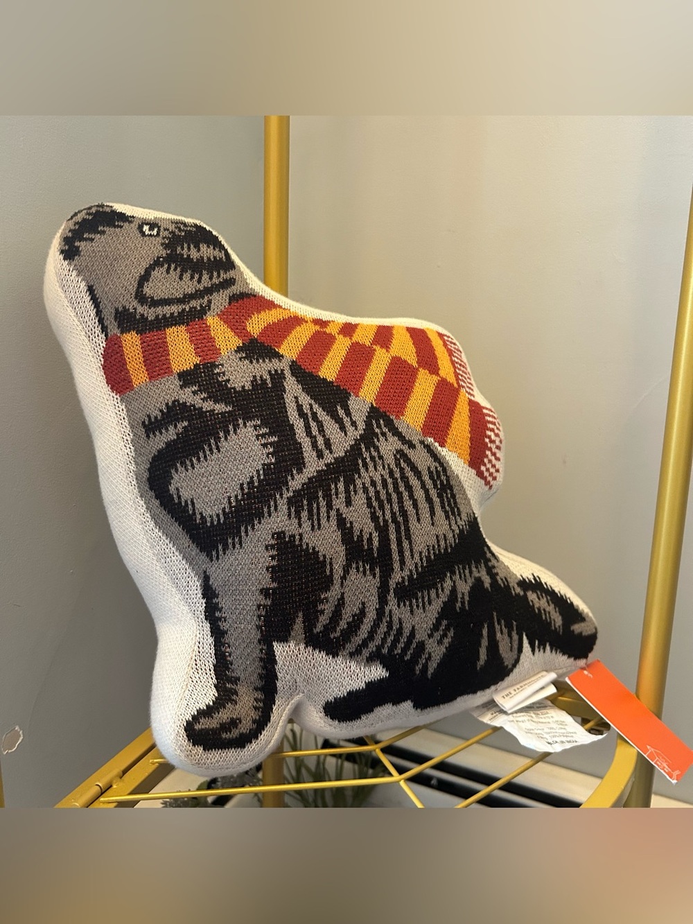 The Farmhouse by Rachel Ashwell Gray Knit Dog Striped Scarf throw pillow NEW